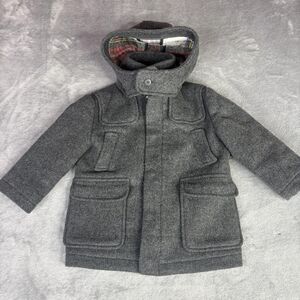 Stella McCartney Kids Coat Size 3-4 Years Gray‎ Hooded Wool Blend Plaid Lined